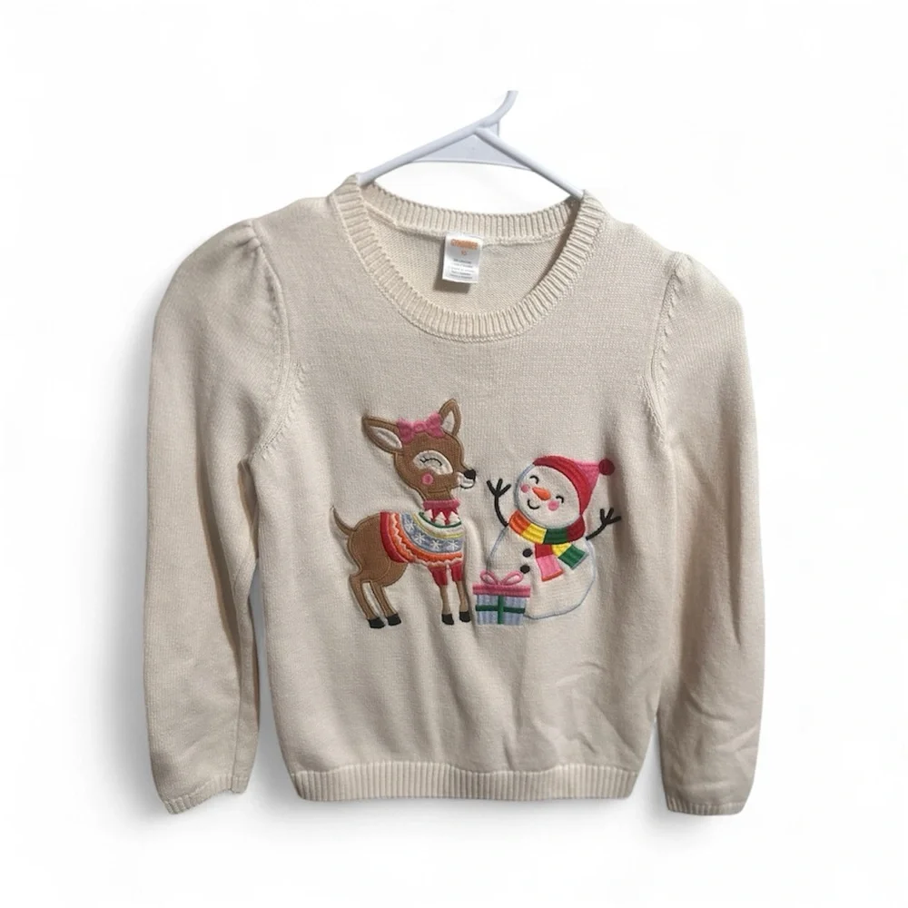 Gymboree Cream Sweater with‎ Reindeer and Snowman